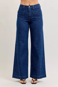 Judy Blue High-Waisted Retro Wide Jeans with Patch Pkts & Twisted Seams