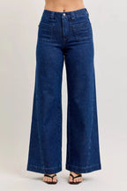 Judy Blue High-Waisted Retro Wide Jeans with Patch Pkts & Twisted Seams