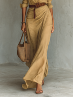 Lapel Maxi Dress for Women - Single Breasted, Long Sleeve, Belted Design
