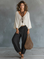 Lightweight Women's Cape-Sleeved Sweater and Harem Pants Set for Casual Wear