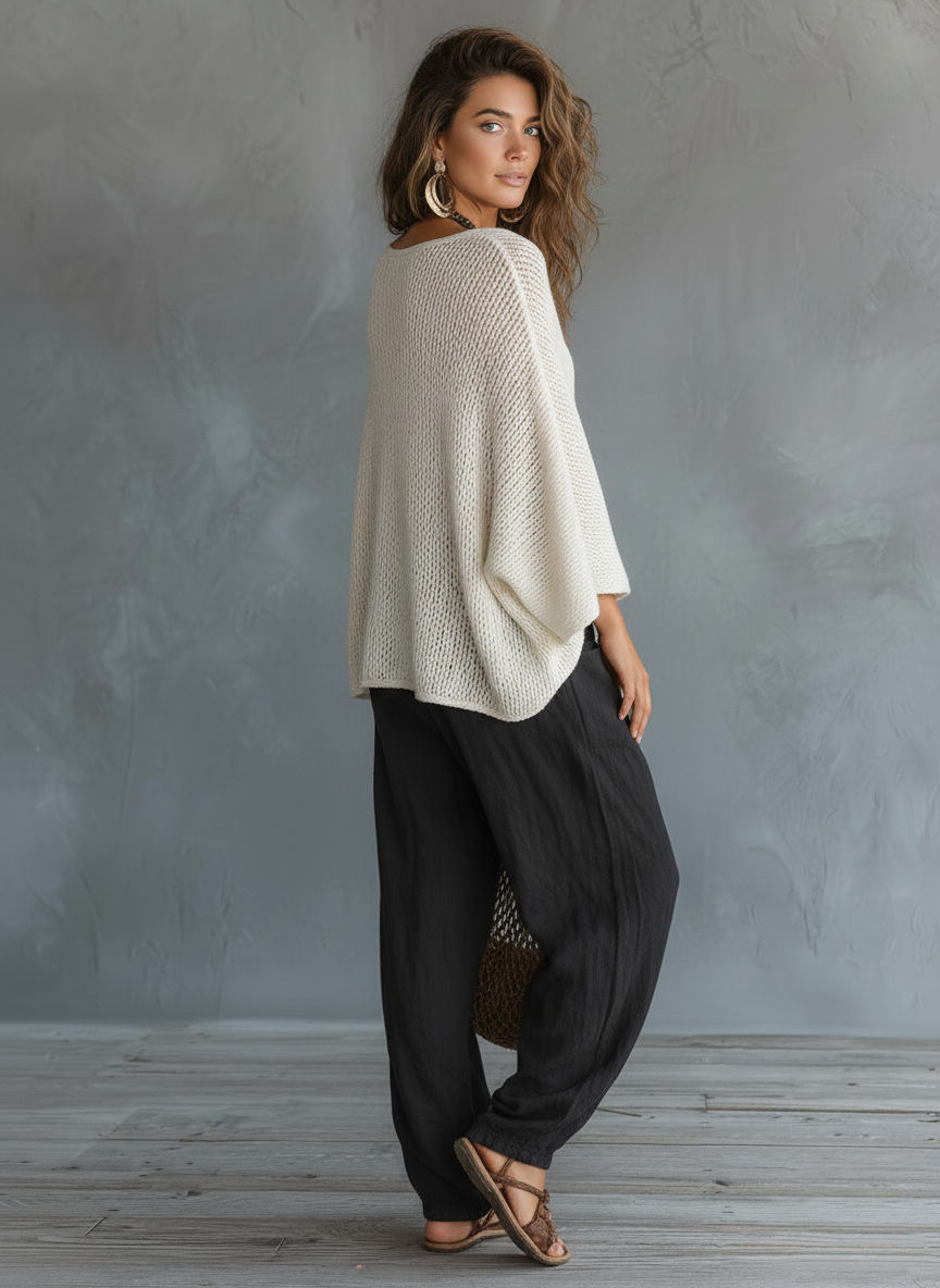 Lightweight Women's Cape-Sleeved Sweater and Harem Pants Set for Casual Wear