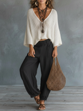 Lightweight Women's Cape-Sleeved Sweater and Harem Pants Set for Casual Wear