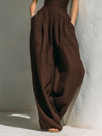 Linen-Blend Cap Sleeve Wide-Leg Jumpsuit for Women - Minimalist Modern Design
