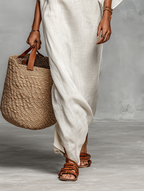 Linen Blend Off-the-Shoulder Maxi Dress with Batwing Sleeves for Women