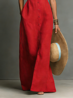 Linen-Blend Sleeveless Maxi Shirt Dress with Collared Design for Women