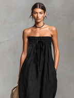 Linen-Blend Strapless Jumpsuit for Women - Loose-Fitting Summer Outfit