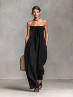 Linen-Blend Strapless Jumpsuit for Women - Loose-Fitting Summer Outfit