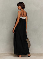 Linen-Blend Strapless Maxi Dress with Lace Panels for Women - MDZ1926C9Y
