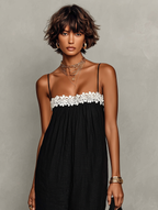 Linen-Blend Strapless Maxi Dress with Lace Panels for Women - MDZ1926C9Y