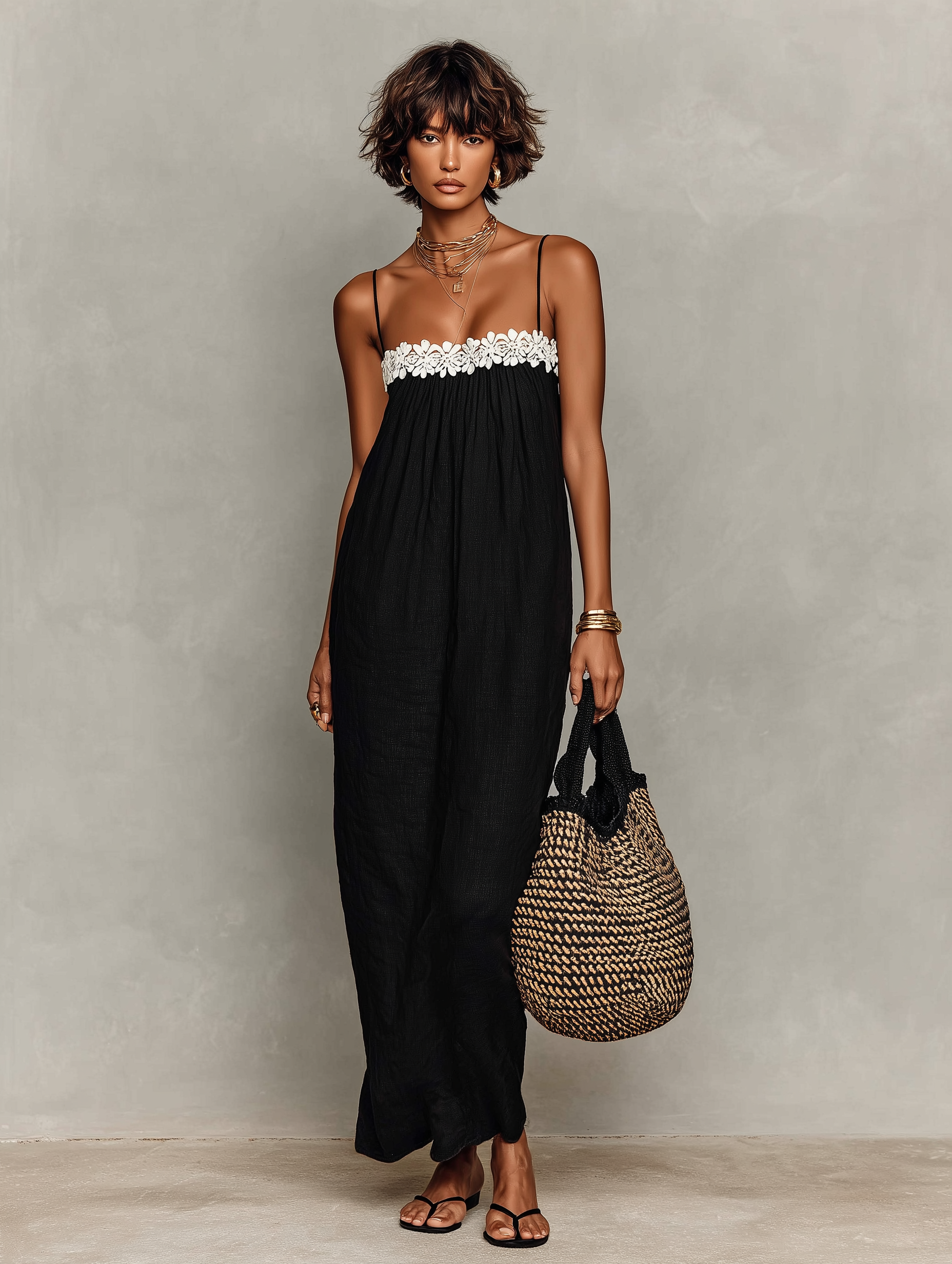 Linen-Blend Strapless Maxi Dress with Lace Panels for Women - MDZ1926C9Y