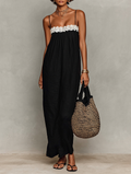 Linen-Blend Strapless Maxi Dress with Lace Panels for Women - MDZ1926C9Y