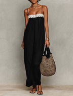 Linen-Blend Strapless Maxi Dress with Lace Panels for Women - MDZ1926C9Y