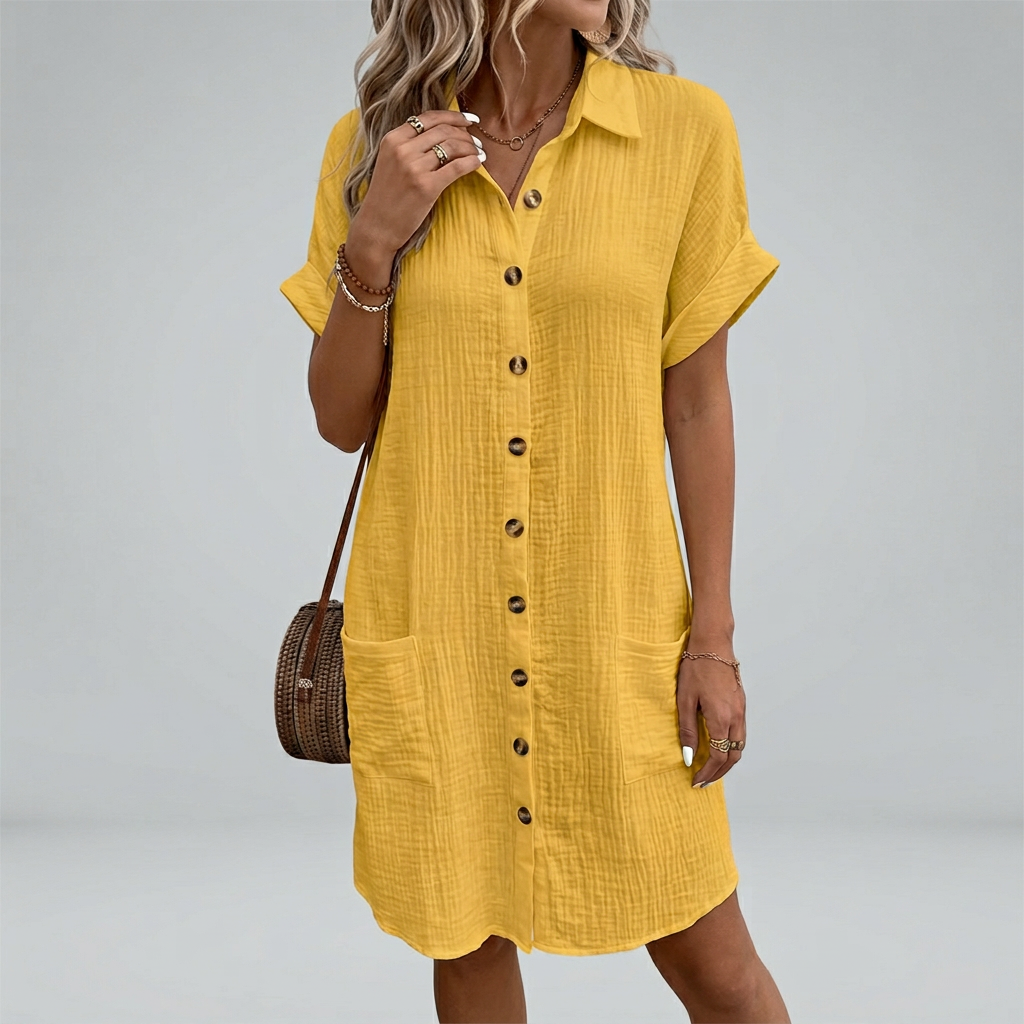 Linen Midi Shirt Dress for Women - Casual Button Down Belted Summer Beach Wear