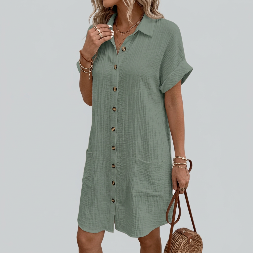 Linen Midi Shirt Dress for Women - Casual Button Down Belted Summer Beach Wear