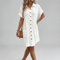 Linen Midi Shirt Dress for Women - Casual Button Down Belted Summer Beach Wear