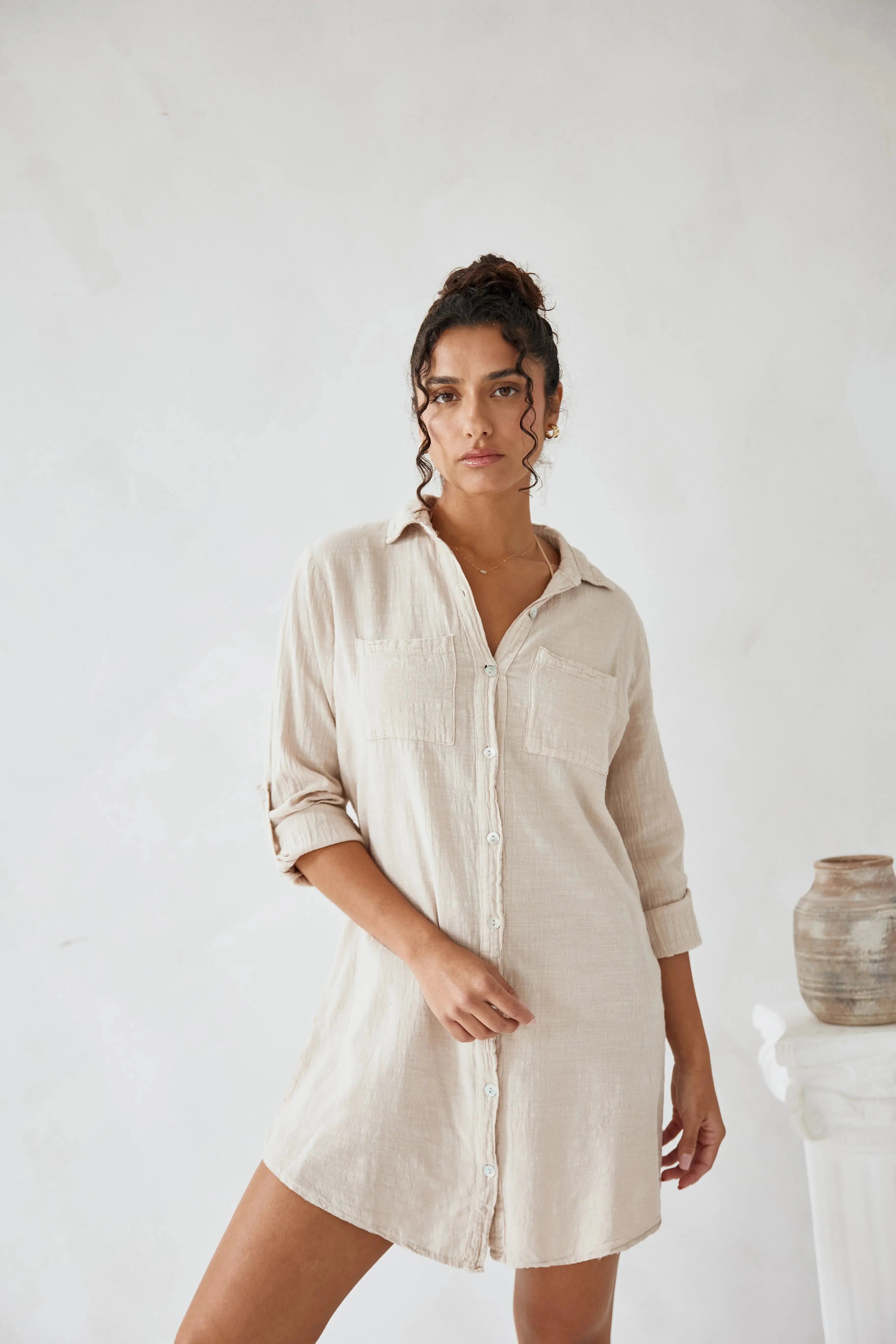 Linen Oversized Maxi Shirt Dress for Women - Summer Beach Cover-Up