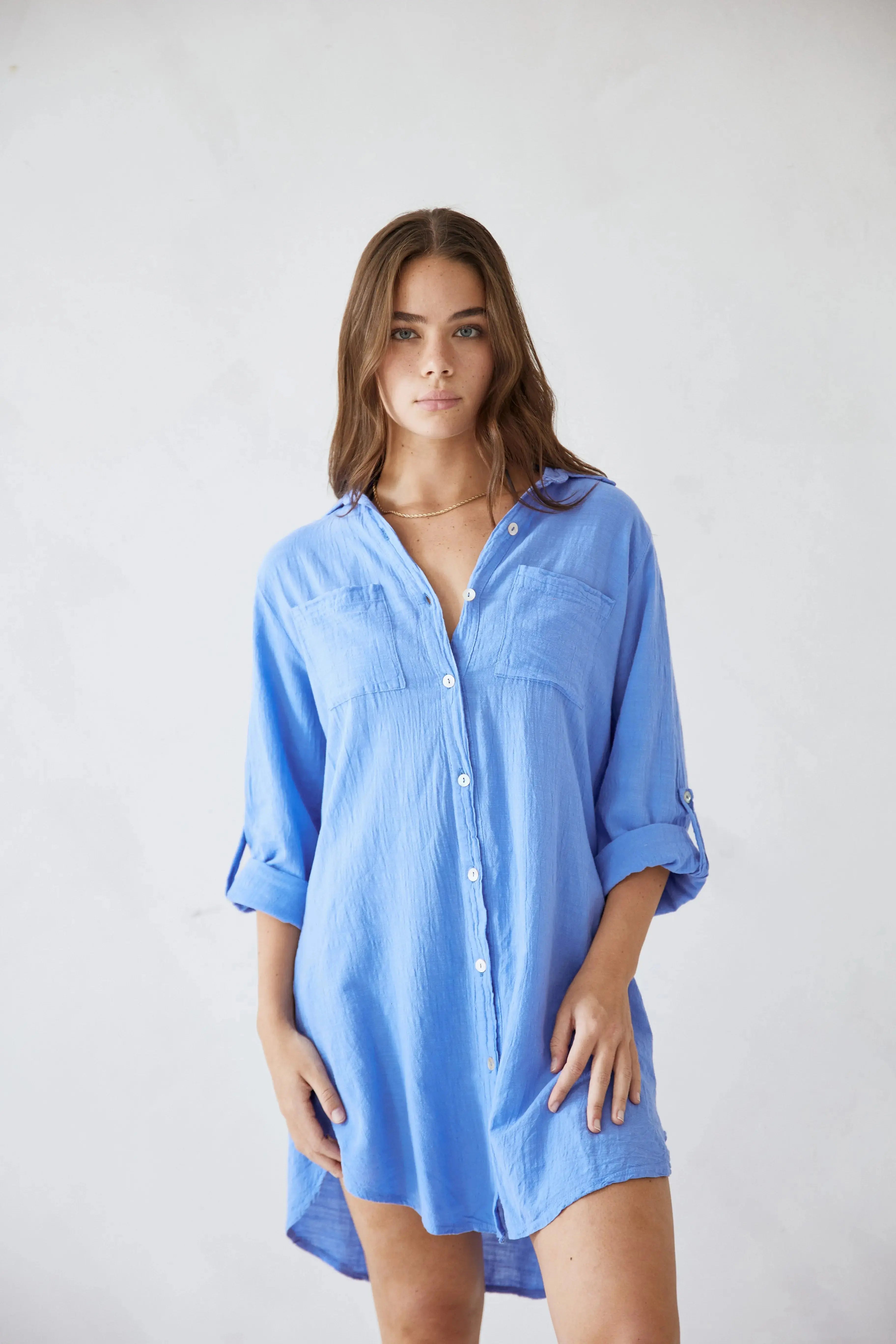 Linen Oversized Maxi Shirt Dress for Women - Summer Beach Cover-Up