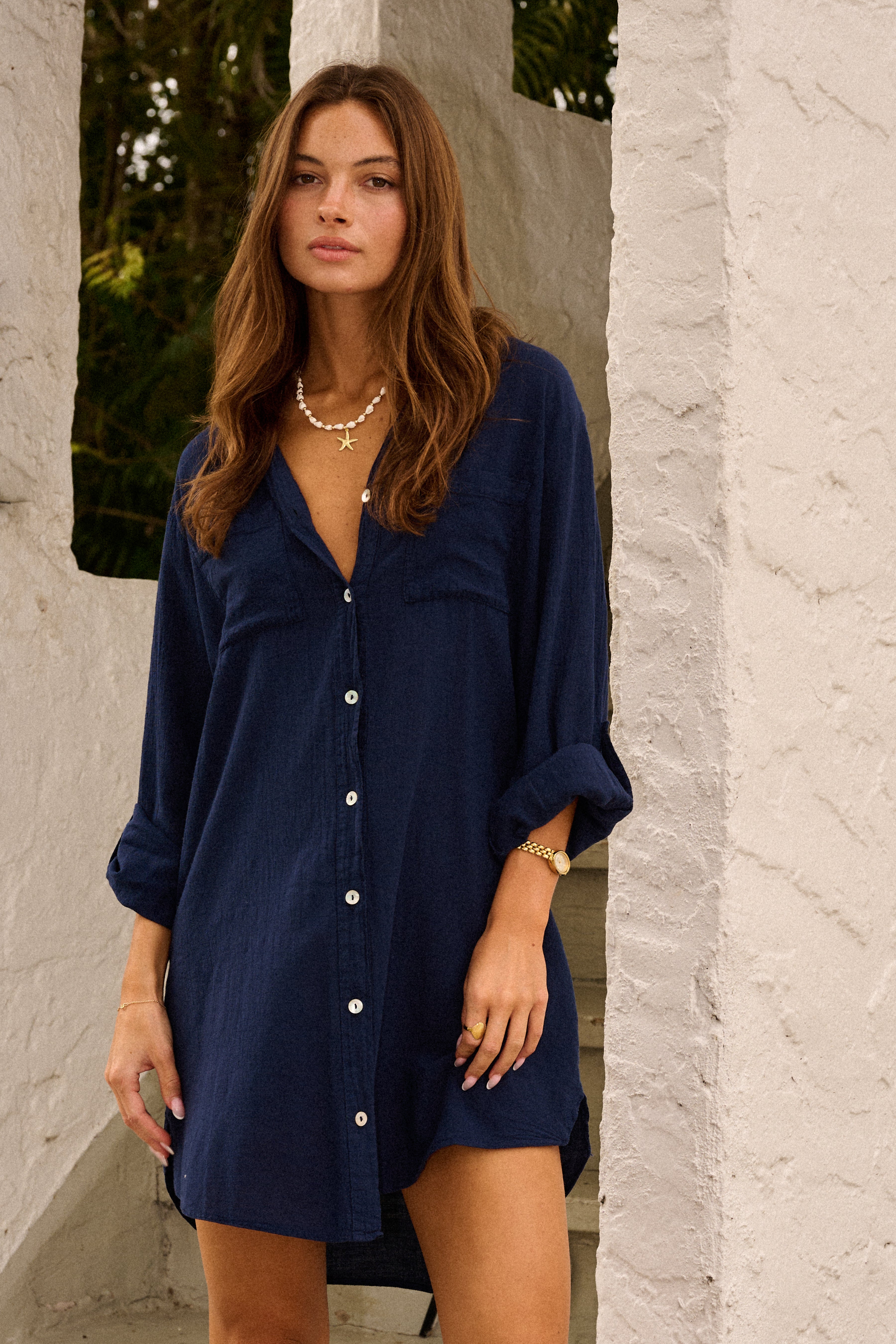 Linen Oversized Maxi Shirt Dress for Women - Summer Beach Cover-Up