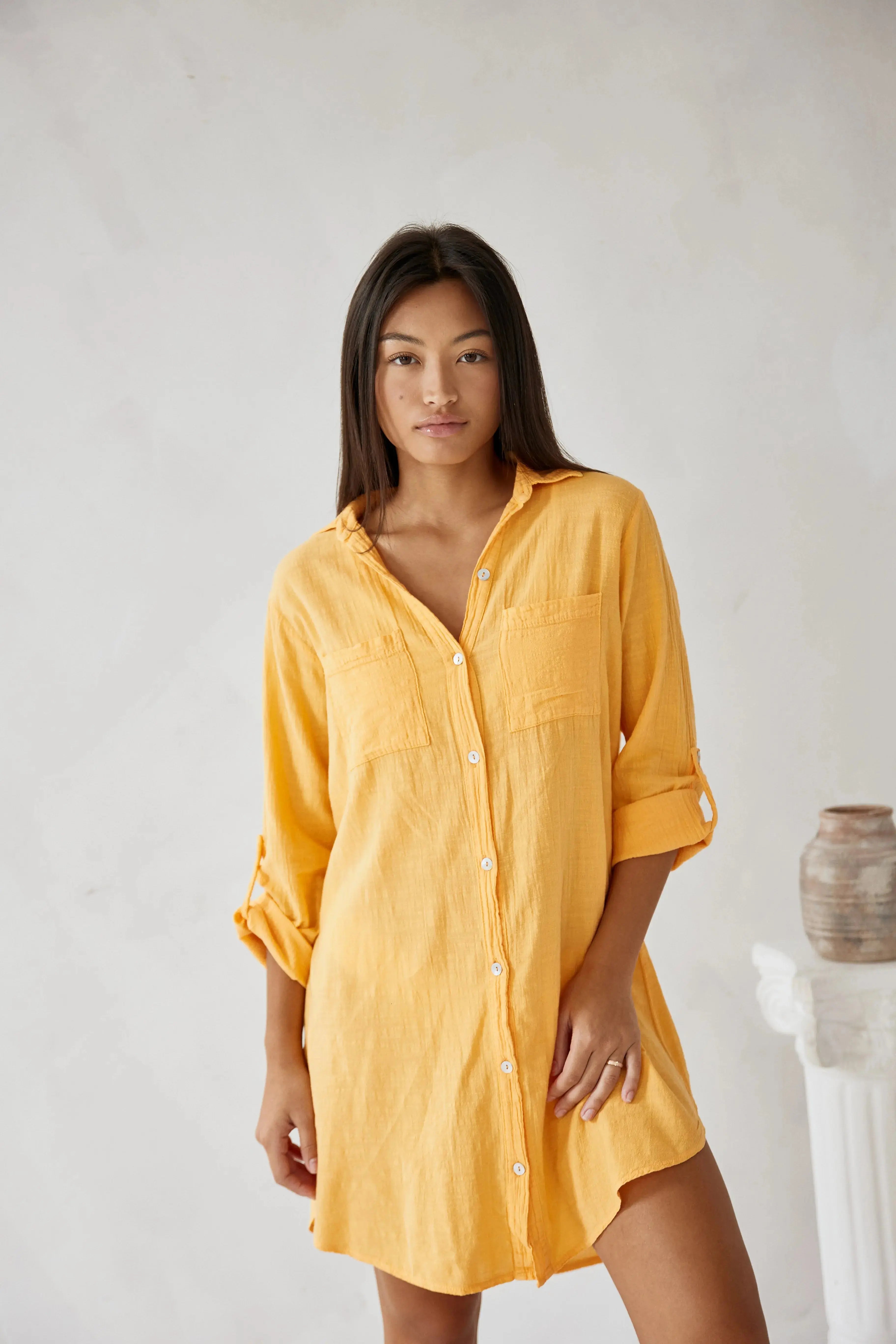 Linen Oversized Maxi Shirt Dress for Women - Summer Beach Cover-Up