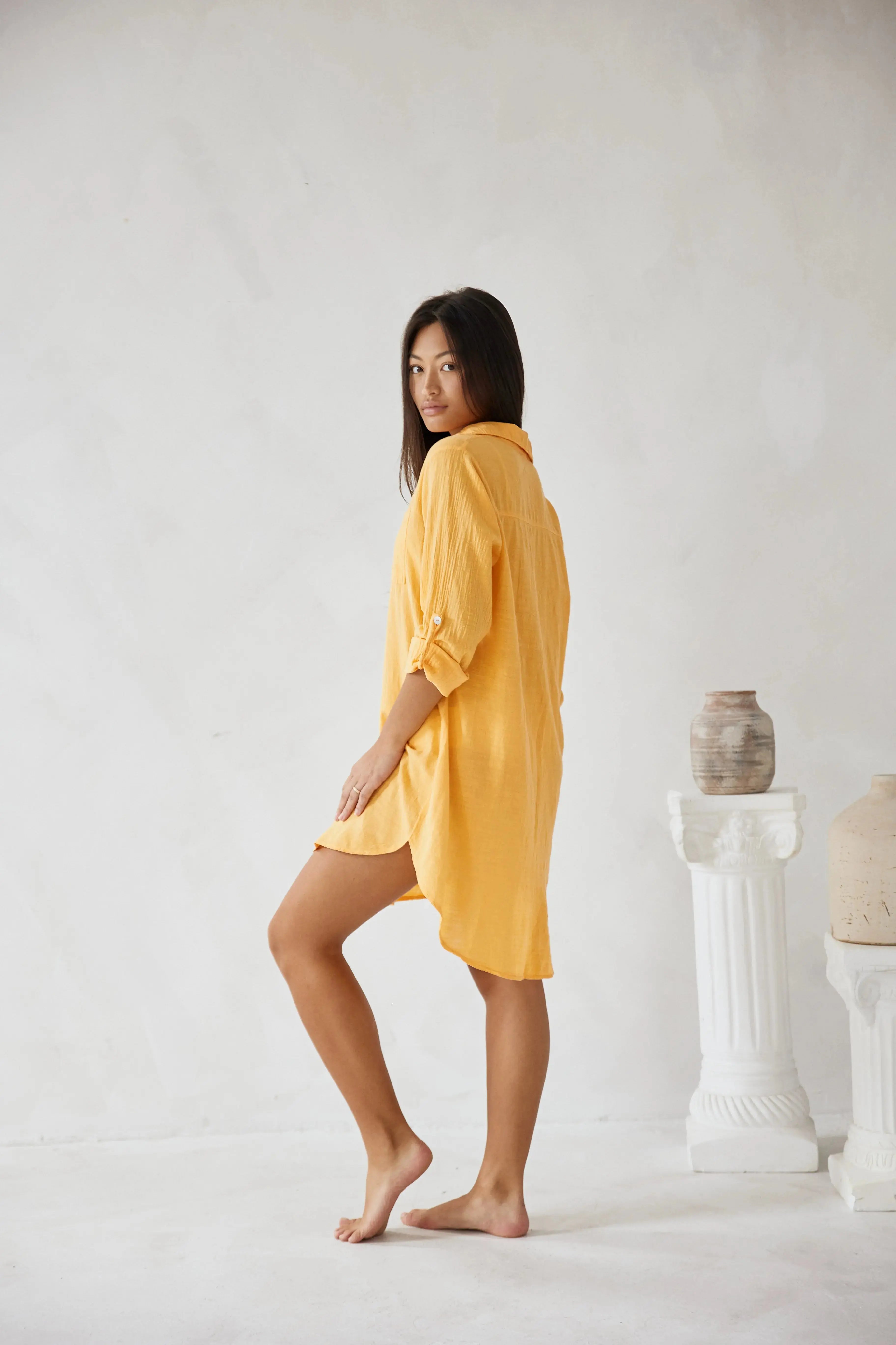 Linen Oversized Maxi Shirt Dress for Women - Summer Beach Cover-Up