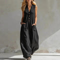 Linen V-Neck Sleeveless Jumpsuit for Women - Casual Boho Summer Romper