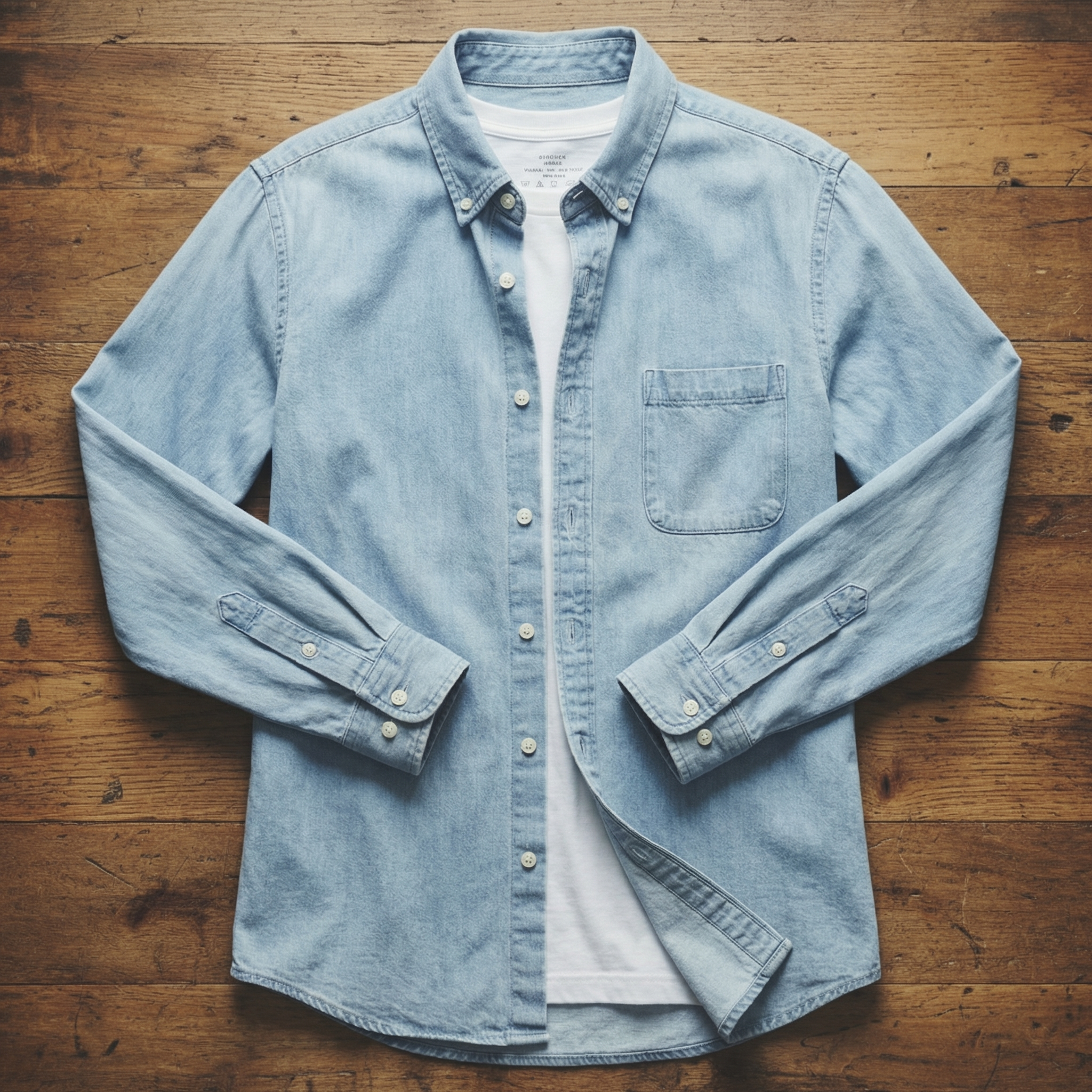 Men's Denim Shirt - Long Sleeve Cotton Button-Up - Casual Wear