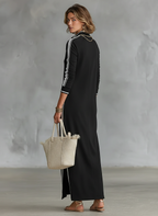 Women's White-Trimmed Button-Down Maxi Sweatshirt Dress for Casual Wear