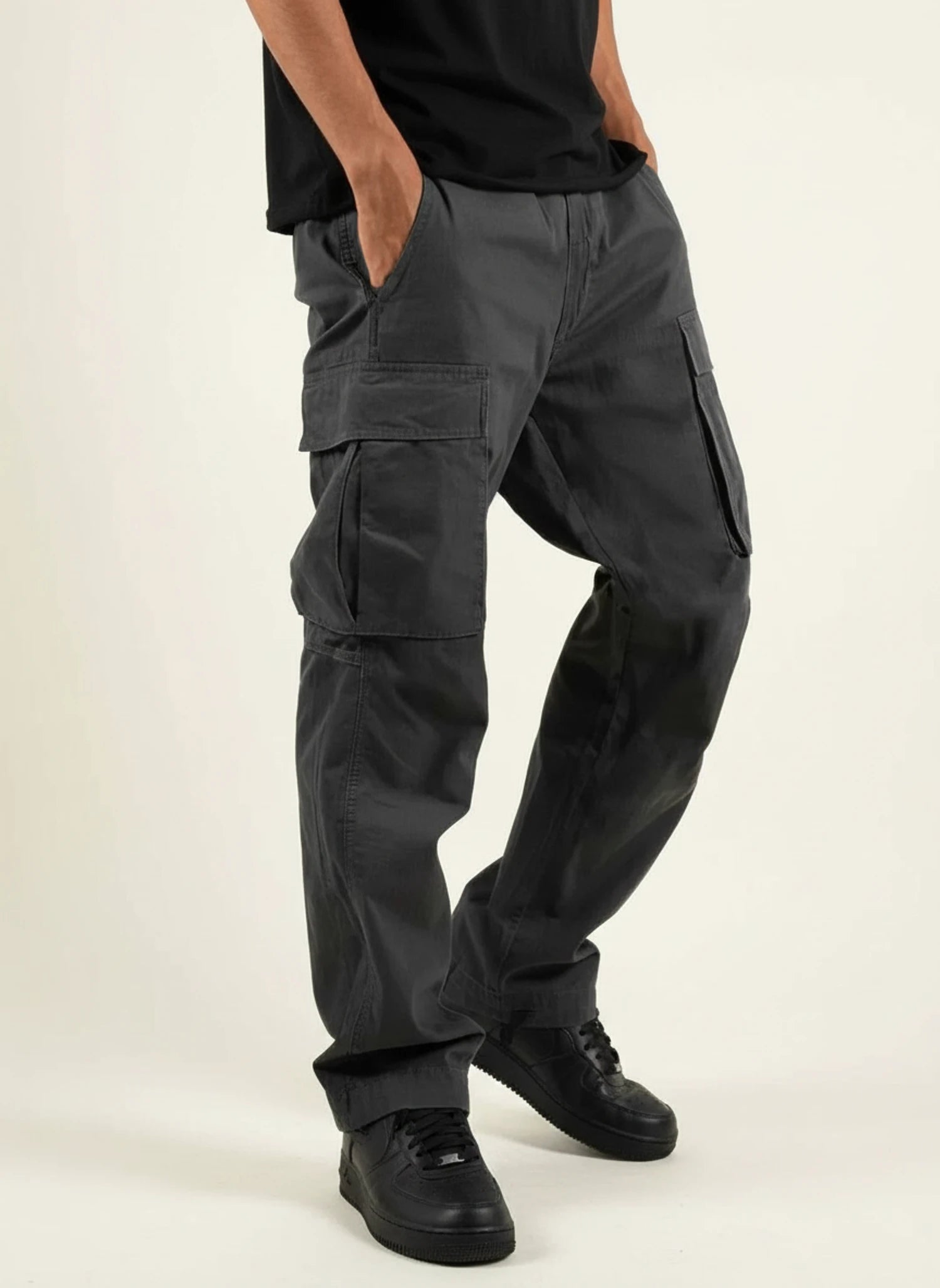 Loose Fit Black Cargo Pants for Men | Comfortable Cotton Utility Trousers