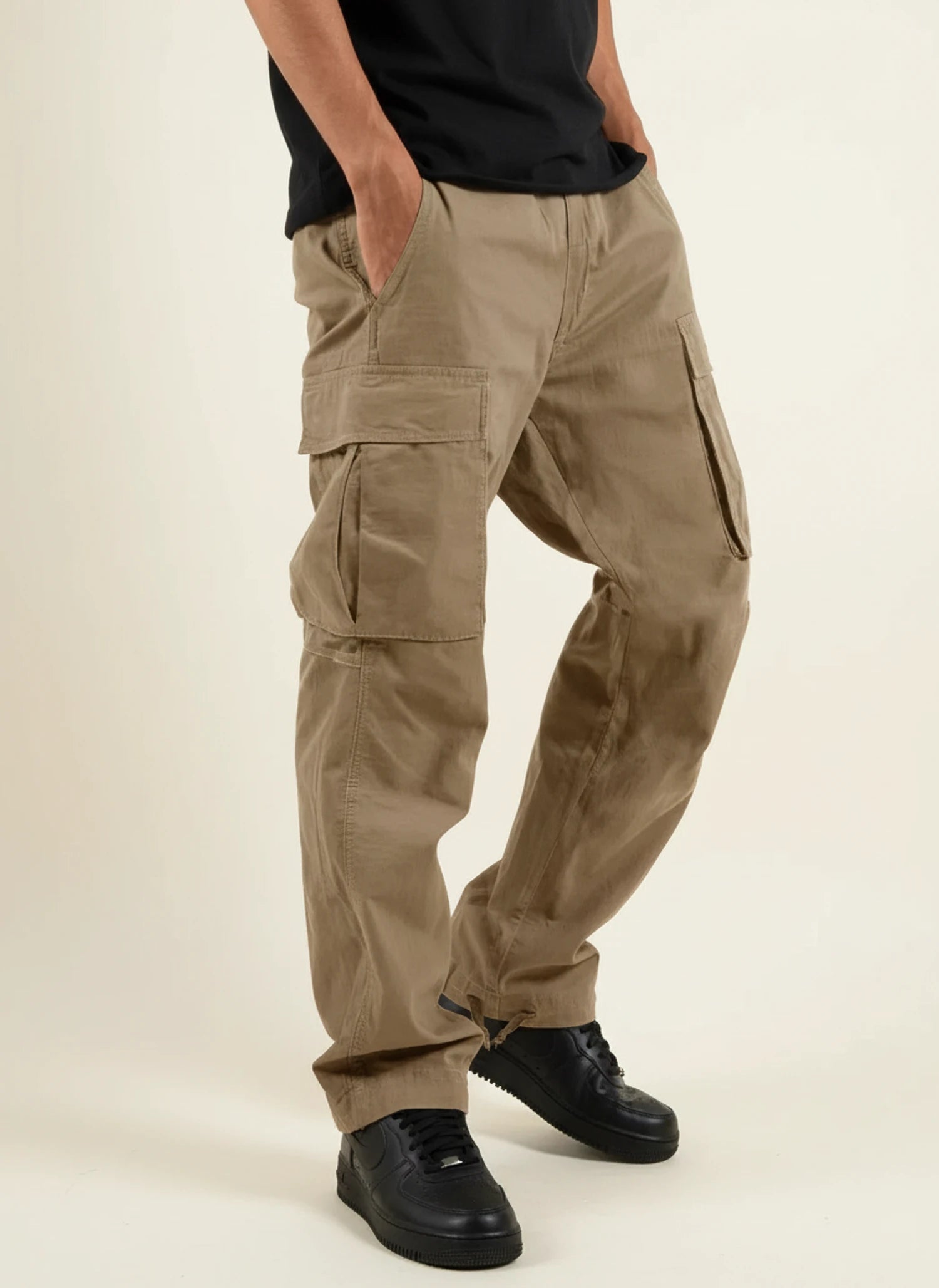Loose Fit Black Cargo Pants for Men | Comfortable Cotton Utility Trousers