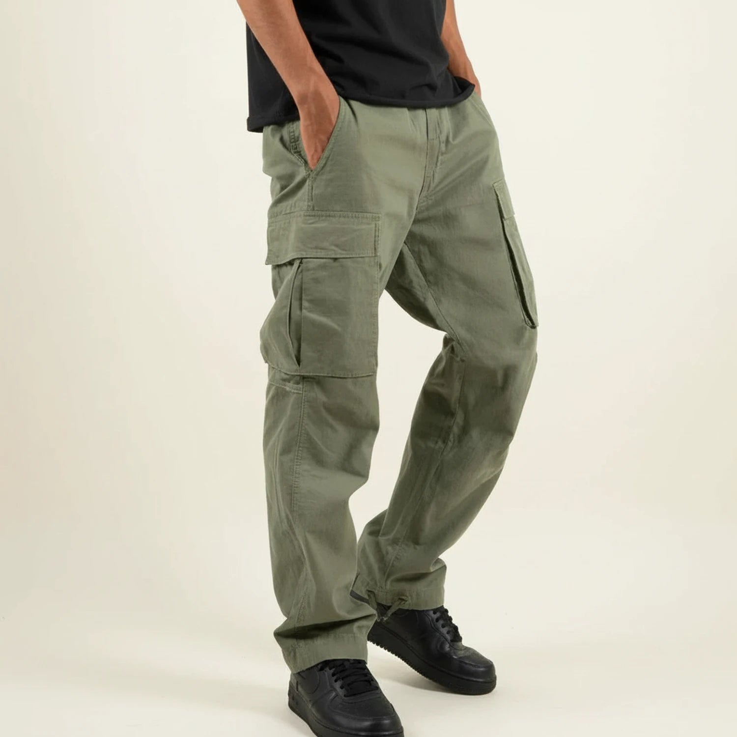 Loose Fit Black Cargo Pants for Men | Comfortable Cotton Utility Trousers