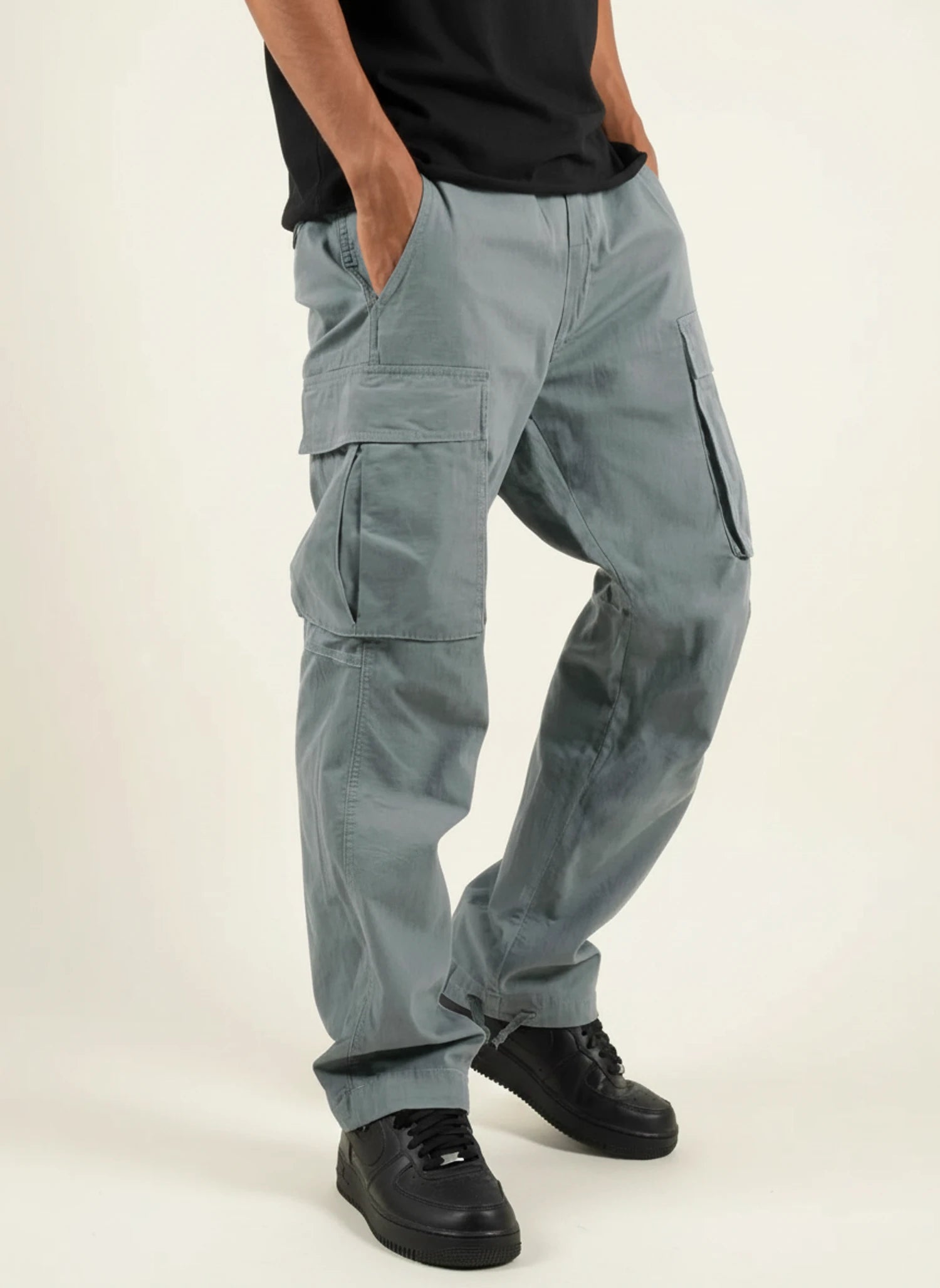 Loose Fit Black Cargo Pants for Men | Comfortable Cotton Utility Trousers