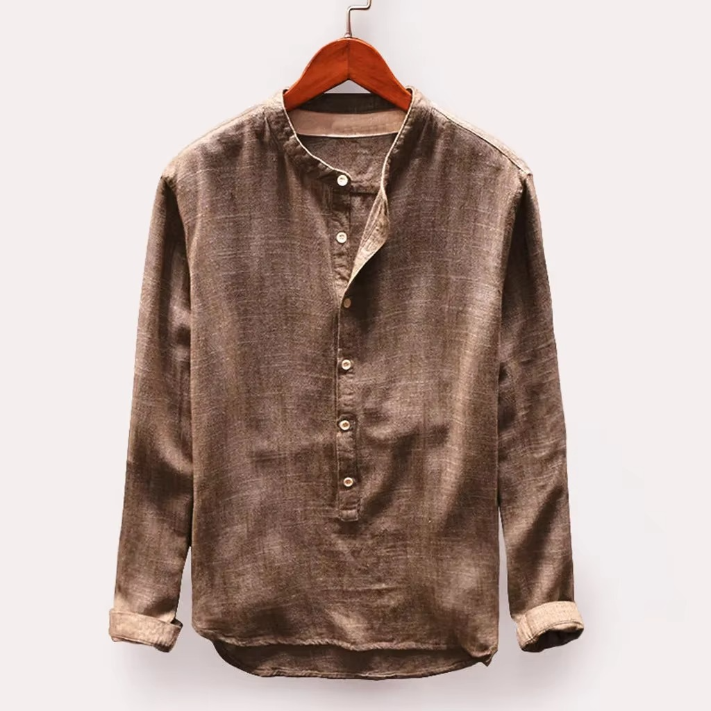 Men's Cotton Linen Long Sleeve Button Shirt - Breathable Casual Work & Weekend Wear