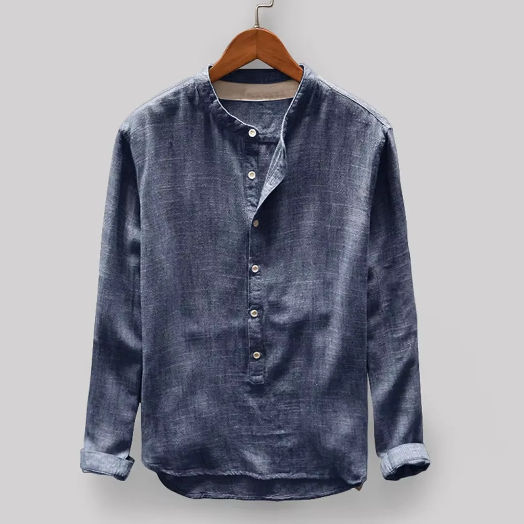 Men's Cotton Linen Long Sleeve Button Shirt - Breathable Casual Work & Weekend Wear