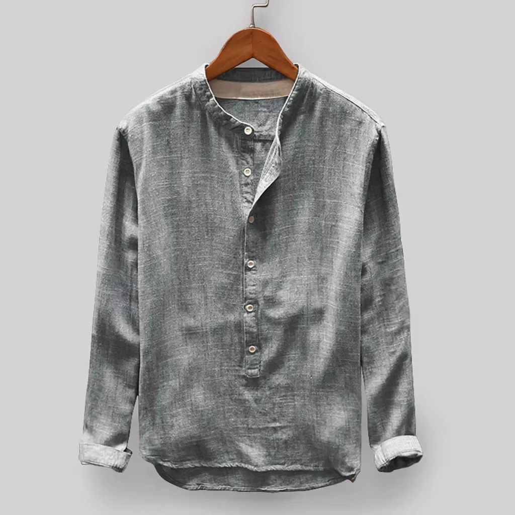 Men's Cotton Linen Long Sleeve Button Shirt - Breathable Casual Work & Weekend Wear