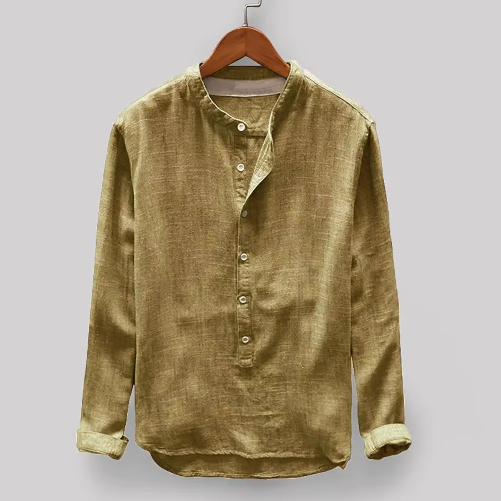 Men's Cotton Linen Long Sleeve Button Shirt - Breathable Casual Work & Weekend Wear