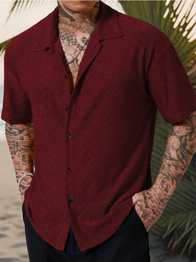 Men's Linen Collar Shirt with Open Stitch Detail | Relaxed Fit Summer Wear