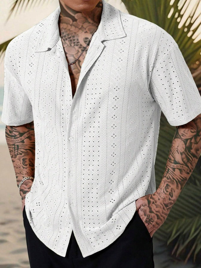 Men's Linen Collar Shirt with Open Stitch Detail | Relaxed Fit Summer Wear