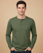 Men's Cotton Long Sleeve Henley Shirt - Lightweight Casual Pullover - Three Button