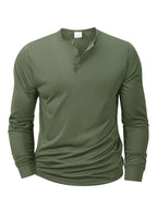 Men's Cotton Long Sleeve Henley Shirt - Lightweight Casual Pullover - Three Button