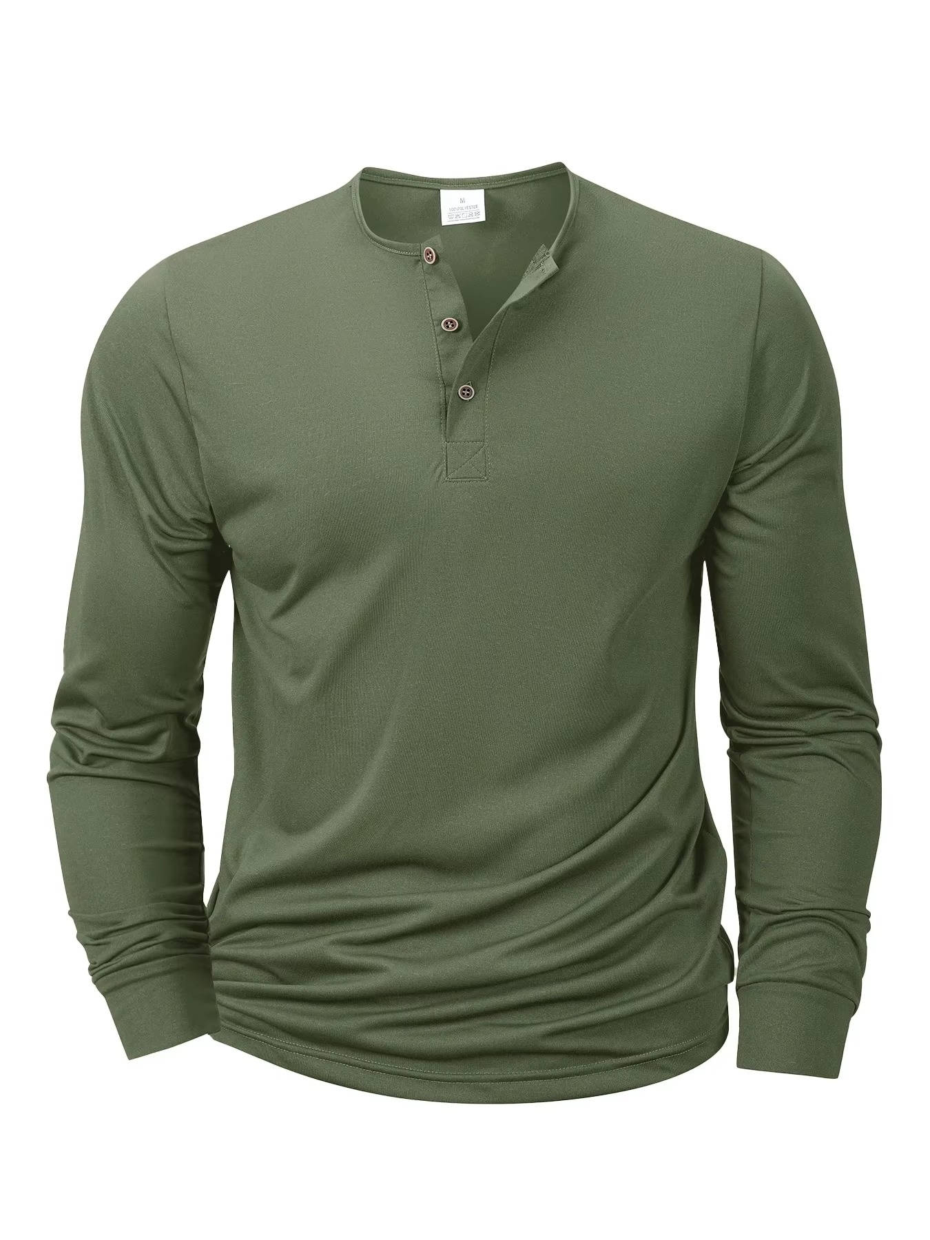 Men's Cotton Long Sleeve Henley Shirt - Lightweight Casual Pullover - Three Button