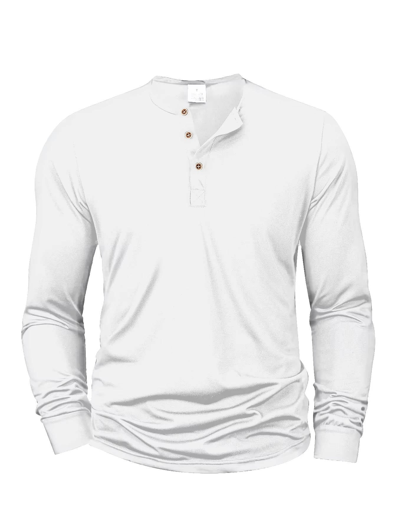 Men's Cotton Long Sleeve Henley Shirt - Lightweight Casual Pullover - Three Button