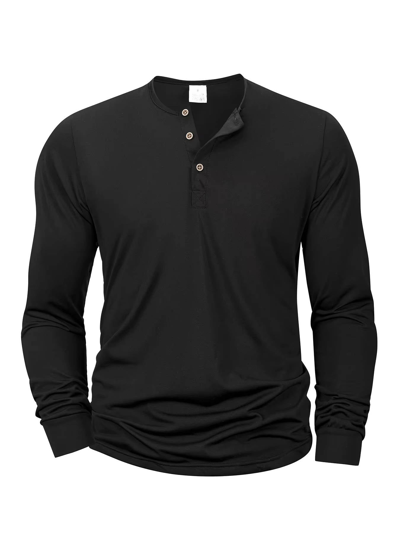Men's Cotton Long Sleeve Henley Shirt - Lightweight Casual Pullover - Three Button