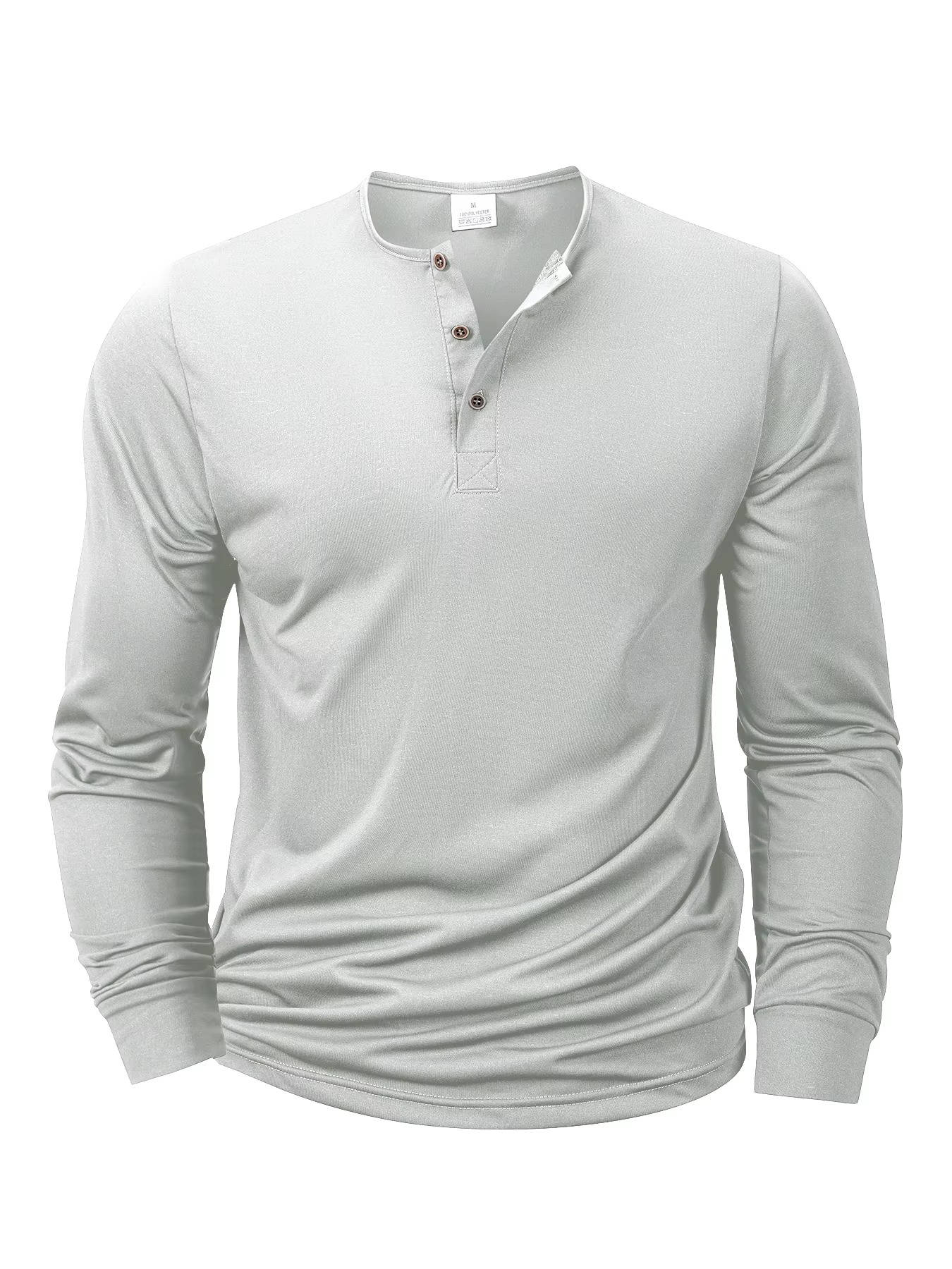 Men's Cotton Long Sleeve Henley Shirt - Lightweight Casual Pullover - Three Button