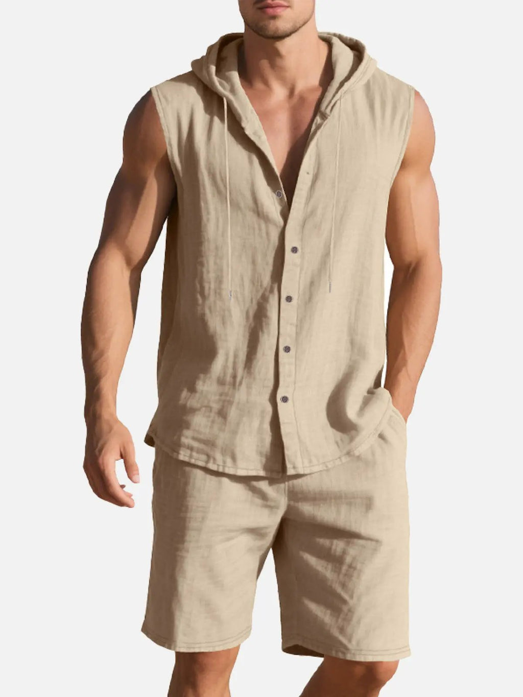 Linen Blend Sleeveless Hooded Vest Shirt for Casual Summer Wear
