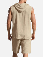 Linen Blend Sleeveless Hooded Vest Shirt for Casual Summer Wear