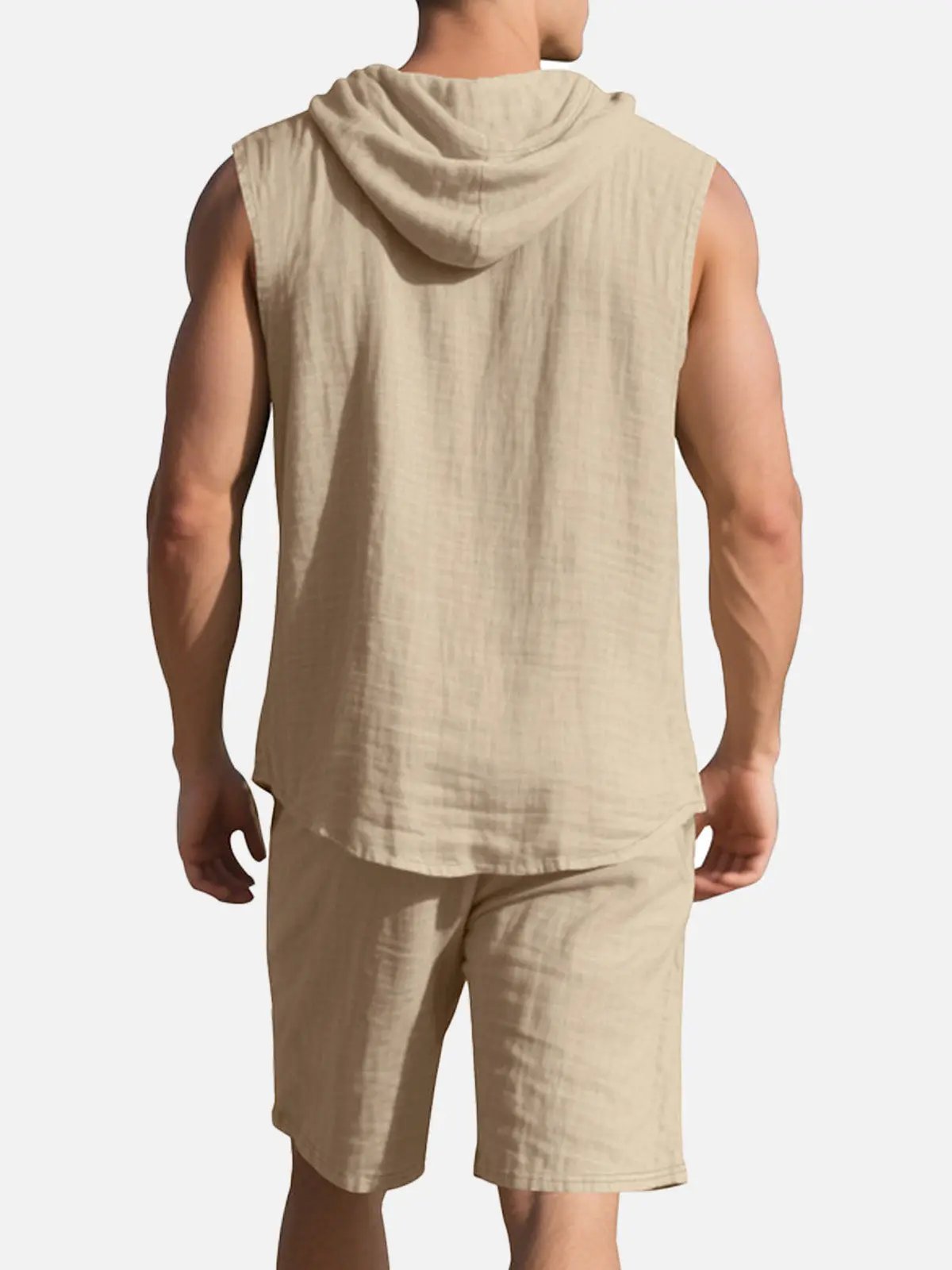 Linen Blend Sleeveless Hooded Vest Shirt for Casual Summer Wear