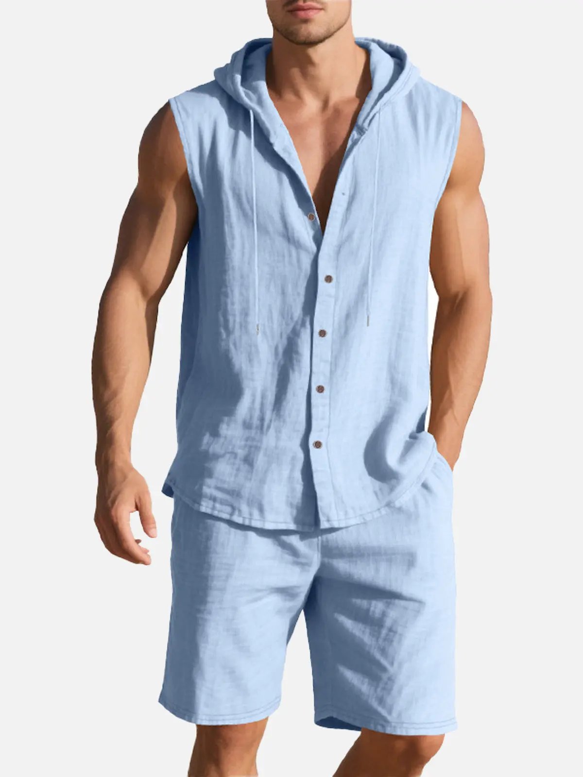 Linen Blend Sleeveless Hooded Vest Shirt for Casual Summer Wear