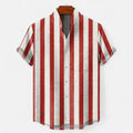 Men's Linen Striped Short Sleeve Button-Up Shirt - Casual Summer Resort Wear