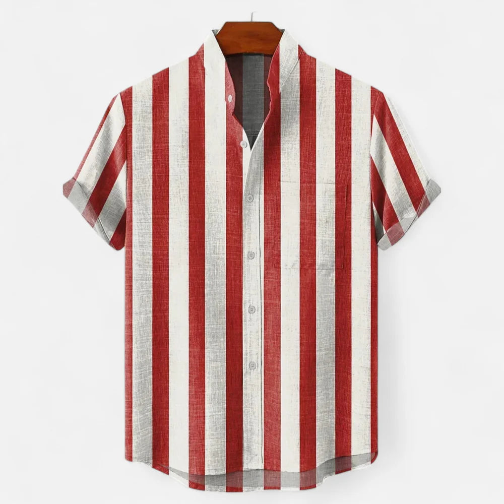 Men's Linen Striped Short Sleeve Button-Up Shirt - Casual Summer Resort Wear