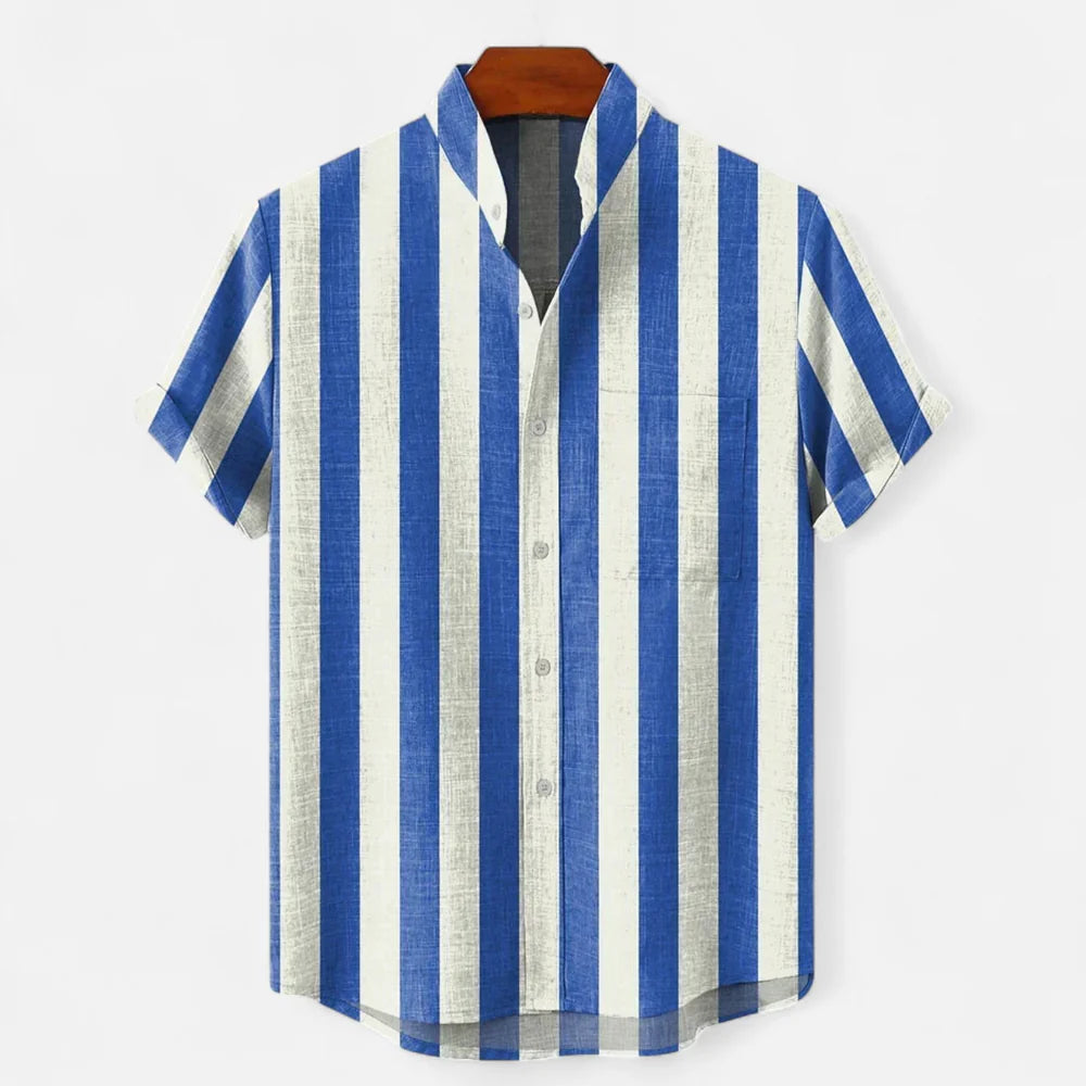 Men's Linen Striped Short Sleeve Button-Up Shirt - Casual Summer Resort Wear